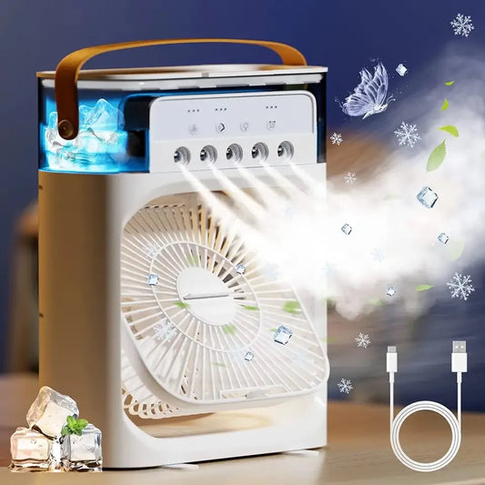 Ventilador Refrigerador de Ar Portátil com Humidificador e Reservatório de Água com LED USB - Loja Popular